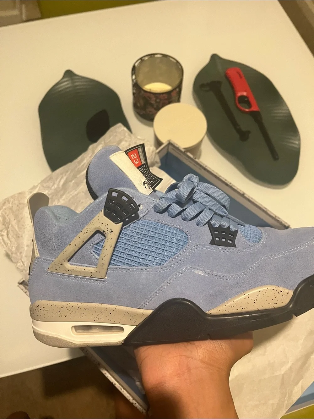Jordan Retro 4 Suede Sneakers - Light Blue & Gray